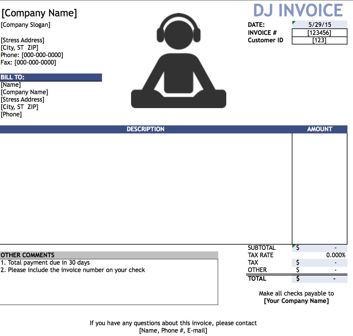 Microsoft template for invoices
